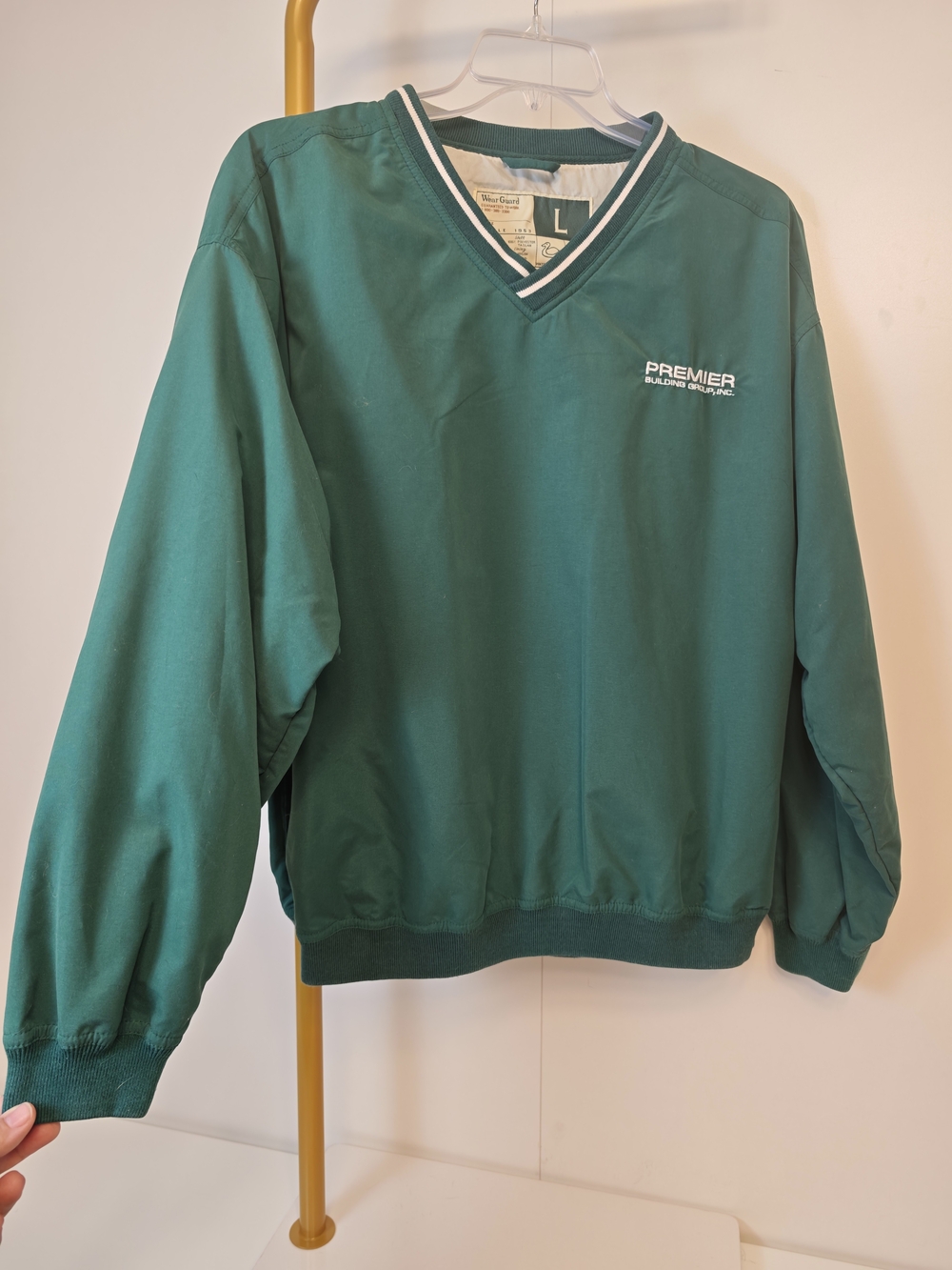 WearGuard Mens Green V-Neck Golf Jacket Windbreaker Pullover Premier Size L